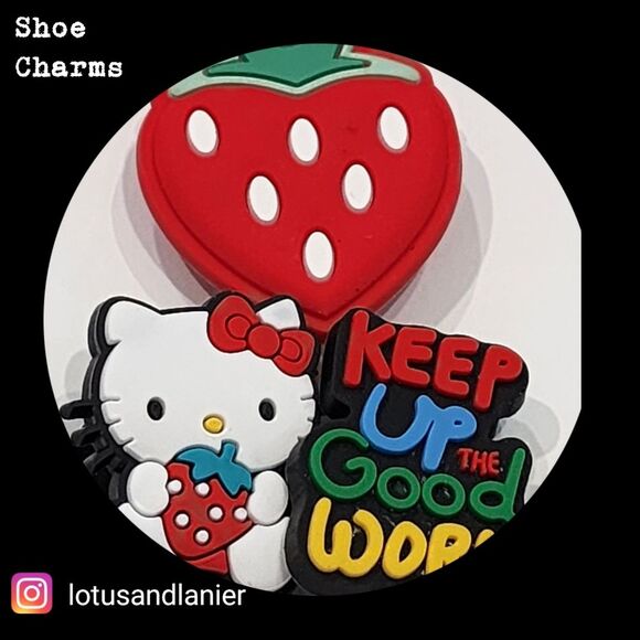 Shoe Charms "Kawaii Kitty / Strawberry" Charms Set of 3 - Picture 1 of 2